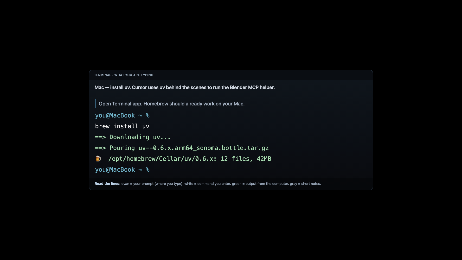 Install uv on macOS and confirm uvx exists